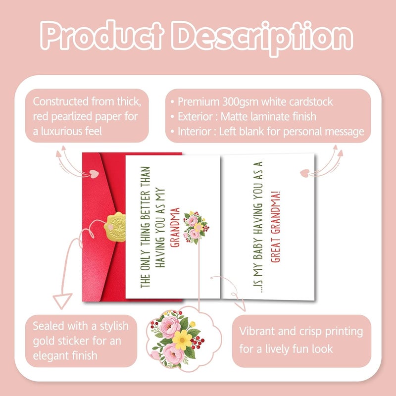 Pstyteos Funny Pregnancy Card for Grandma, the Only Thing Better than Having You as My Grandma is My Baby Having You as a Great Grandma, 8 in x 5.3 in Double-Sided Card with Red Envelope and Sticker - Image 3